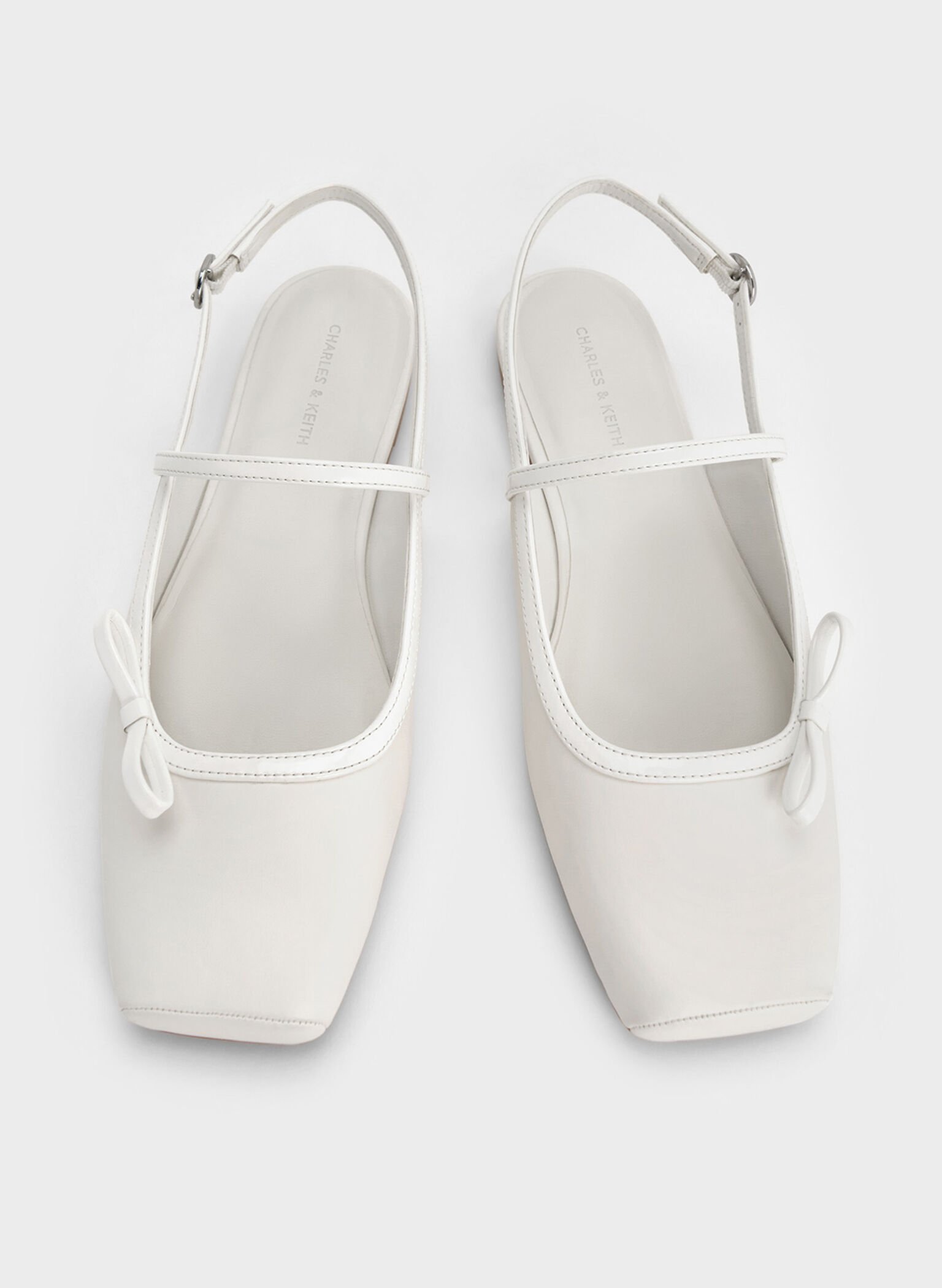 Bow Slingback Mary Jane Flats, White, hi-res