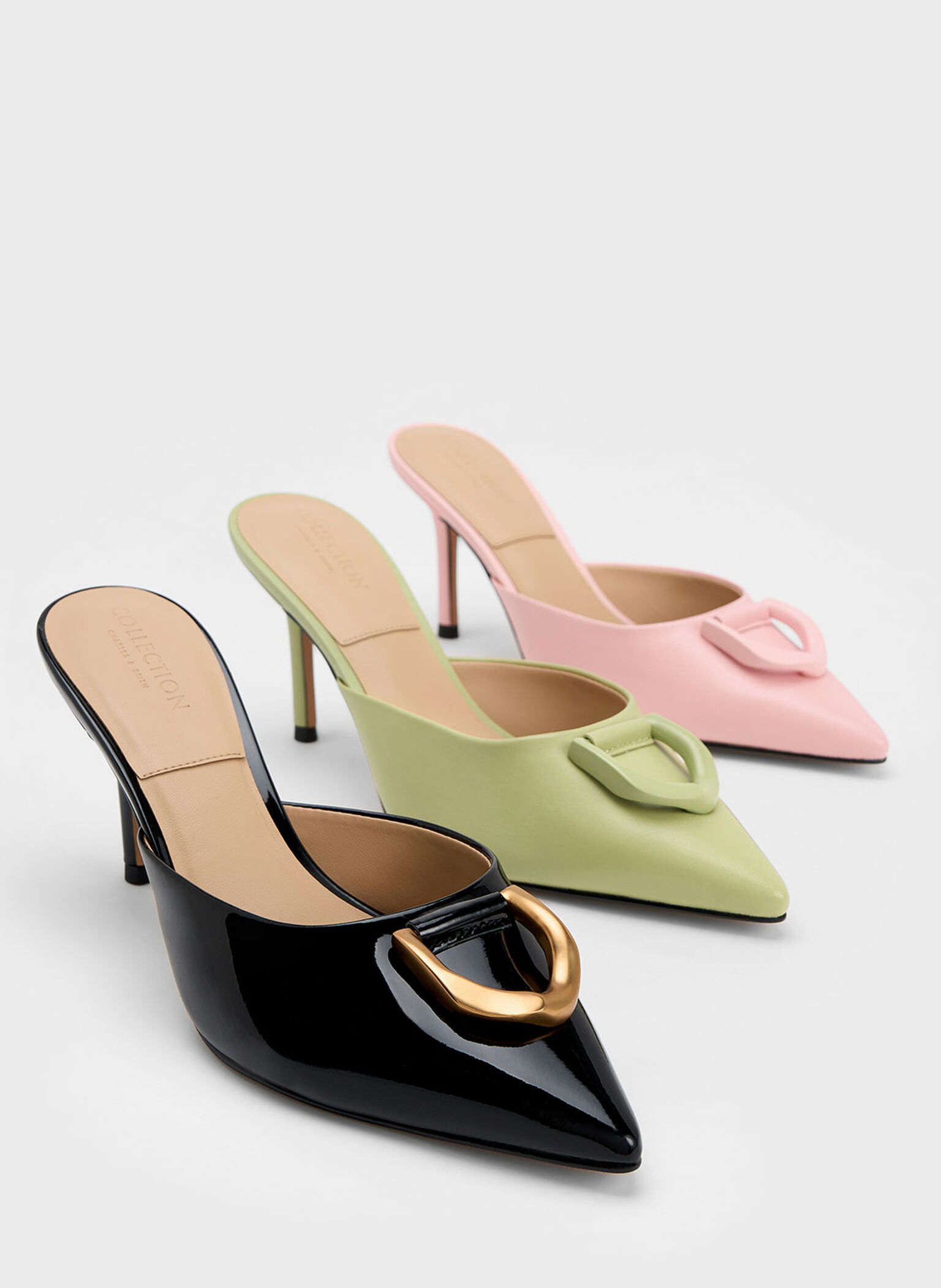 Gabine Leather Mules, Green, hi-res