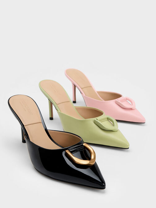 Gabine Leather Mules, Green, hi-res