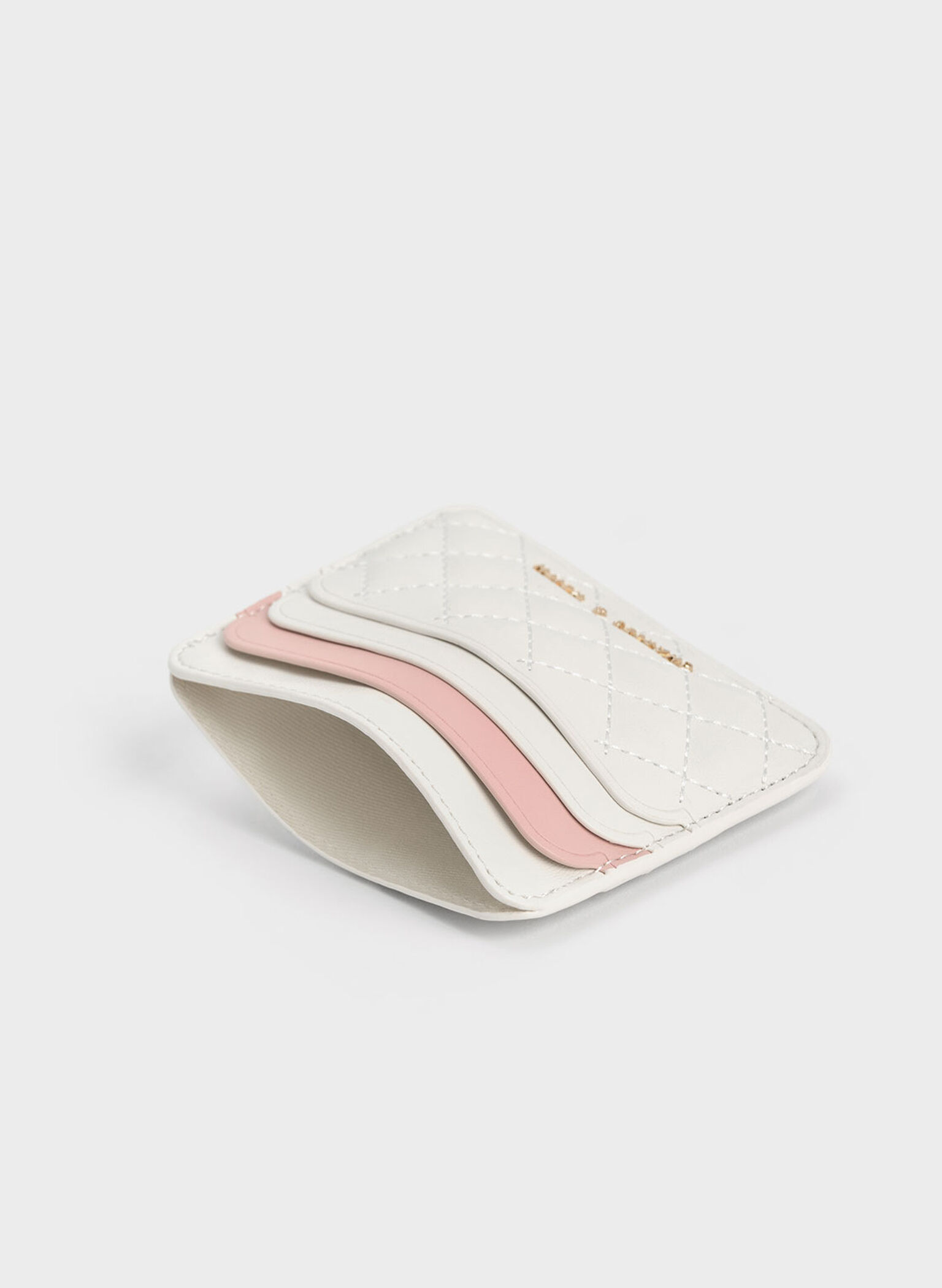 Cleo Two-Tone Quilted Card Holder, Cream, hi-res
