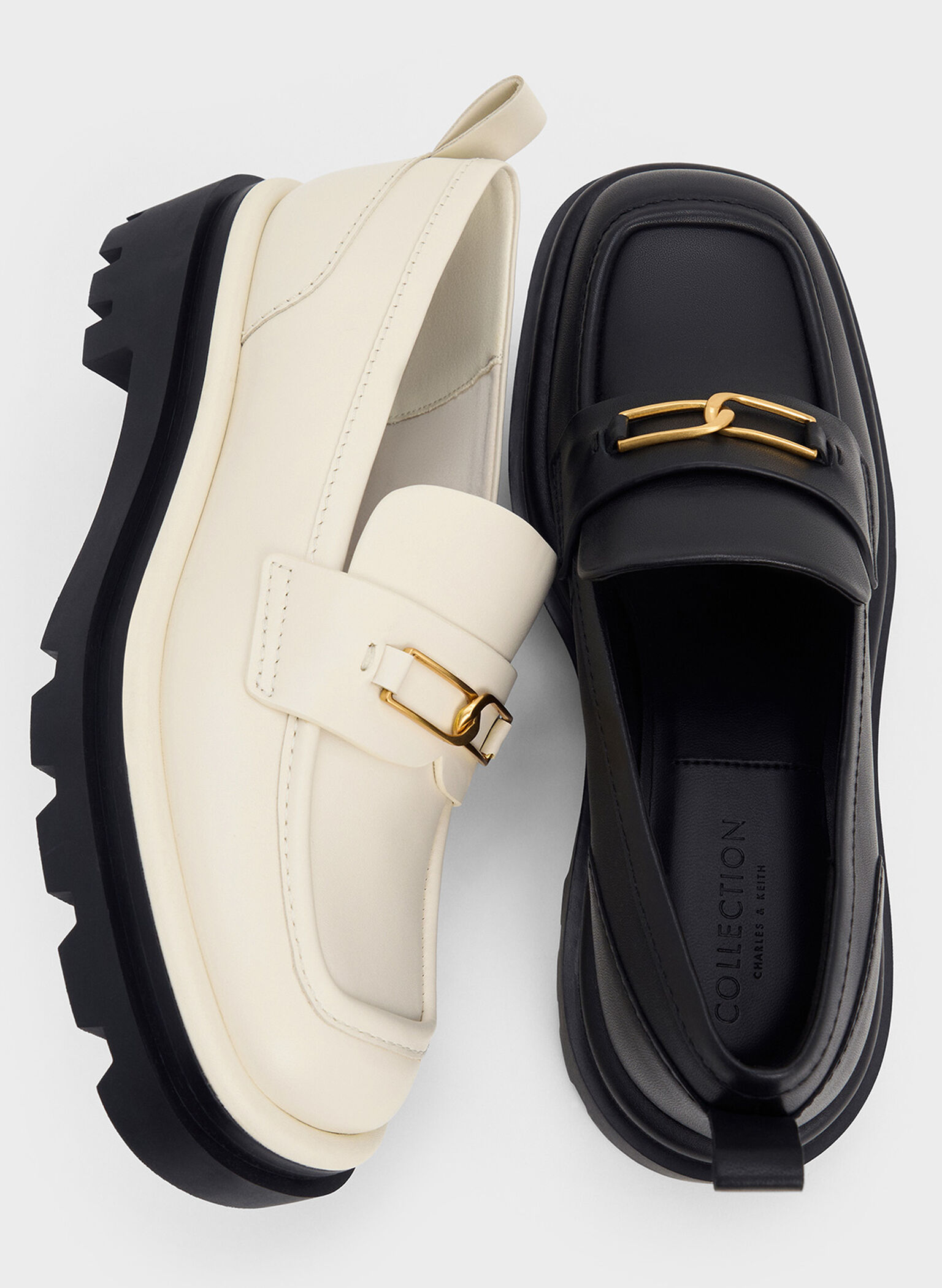 Gabine Leather Pull-Tab Loafers, Chalk, hi-res