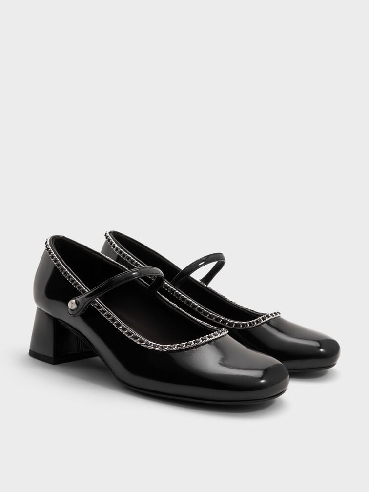 Braided-Chain Block-Heel Mary Jane Pumps, Black Box, hi-res