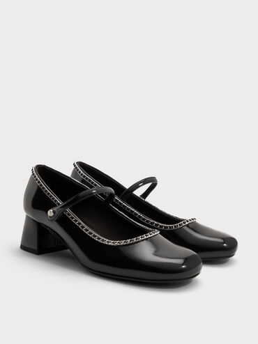 Braided-Chain Block-Heel Mary Jane Pumps, Black Box, hi-res