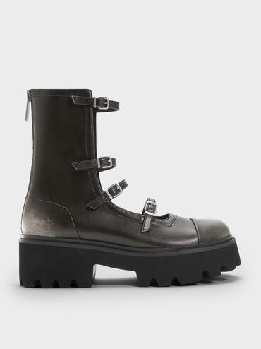 Celia Burnished Buckled Multi-Strap Chunky Calf Boots, Multi, hi-res