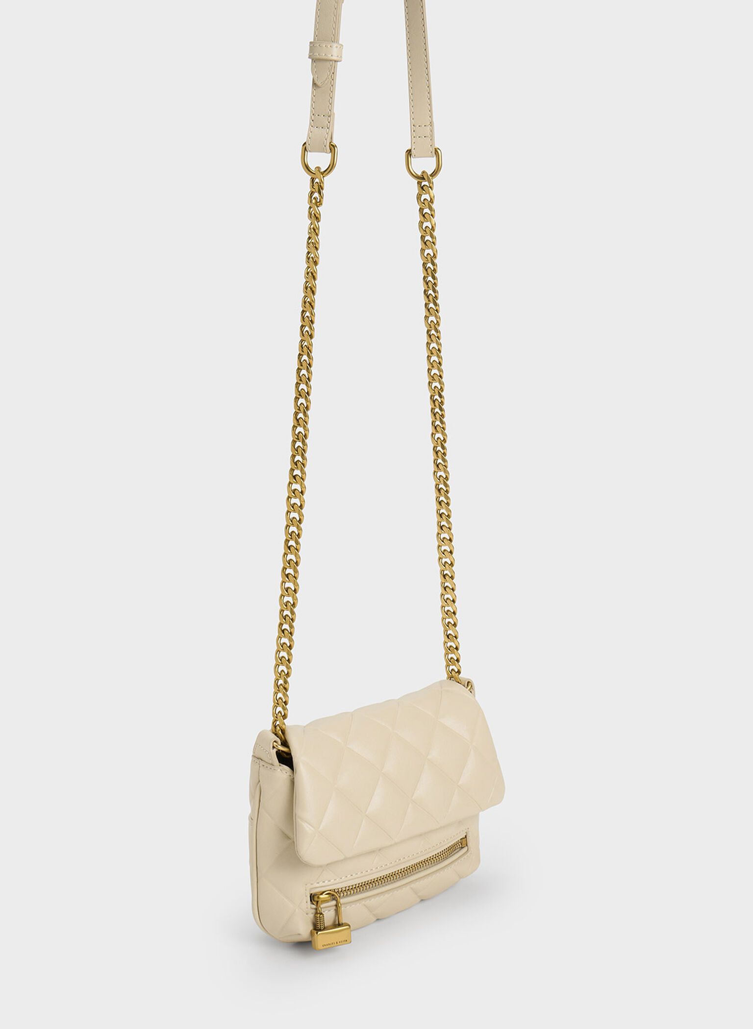 Mini Swing Quilted Chain-Handle Bag, Beige, hi-res