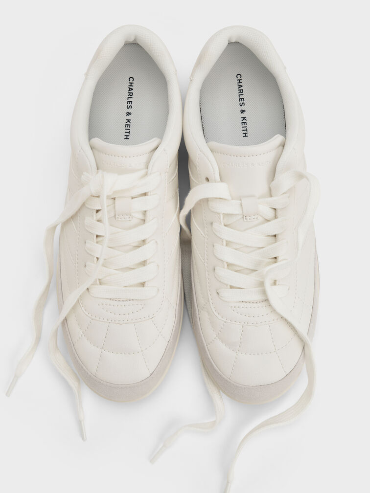 Faux Suede Two-Tone Low-Top Sneakers, White, hi-res