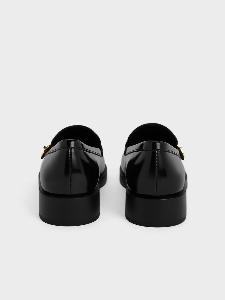 Hettie Metallic-Buckle Strap Loafers, Black Box, hi-res