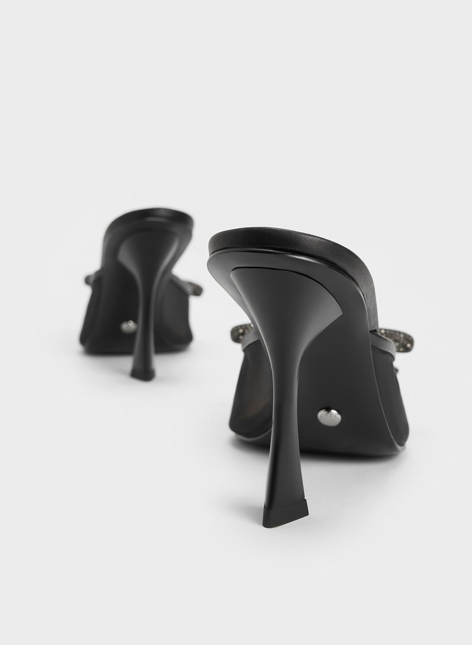 Bow-Tie Mesh Mules, Black, hi-res