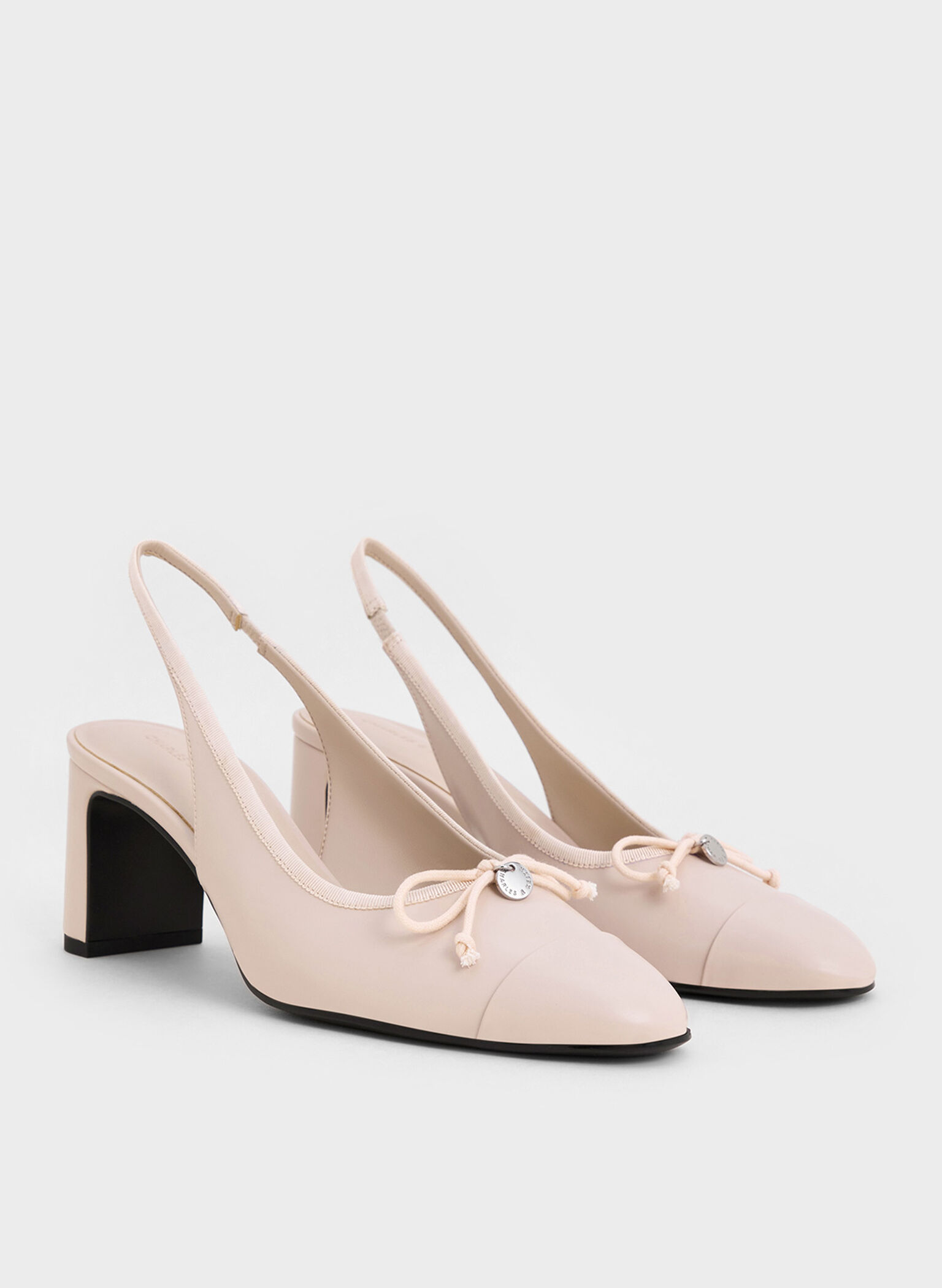 Bow Cap-Toe Slingback Pumps, Cream, hi-res