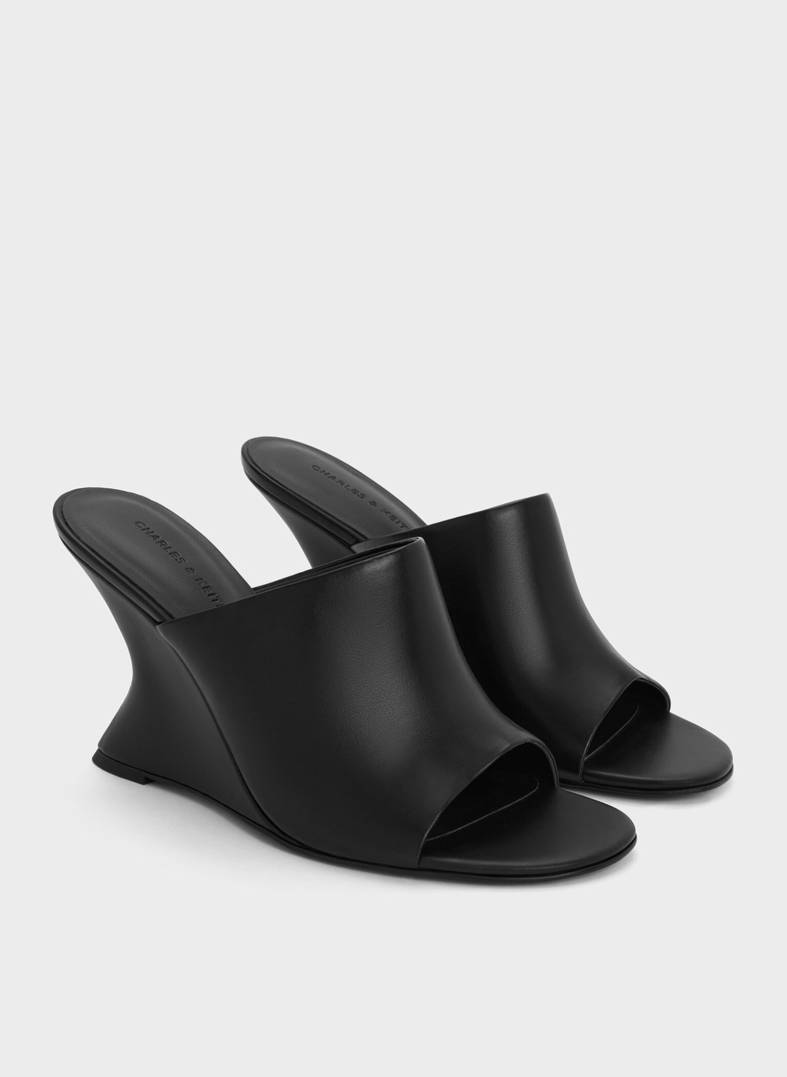 Wide-Strap Sculptural-Heel Wedges, Black, hi-res