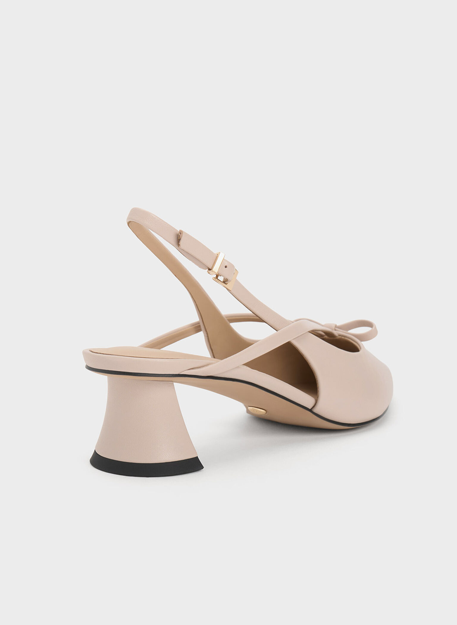 Leather Bow Strappy Slingback Pumps, Nude, hi-res