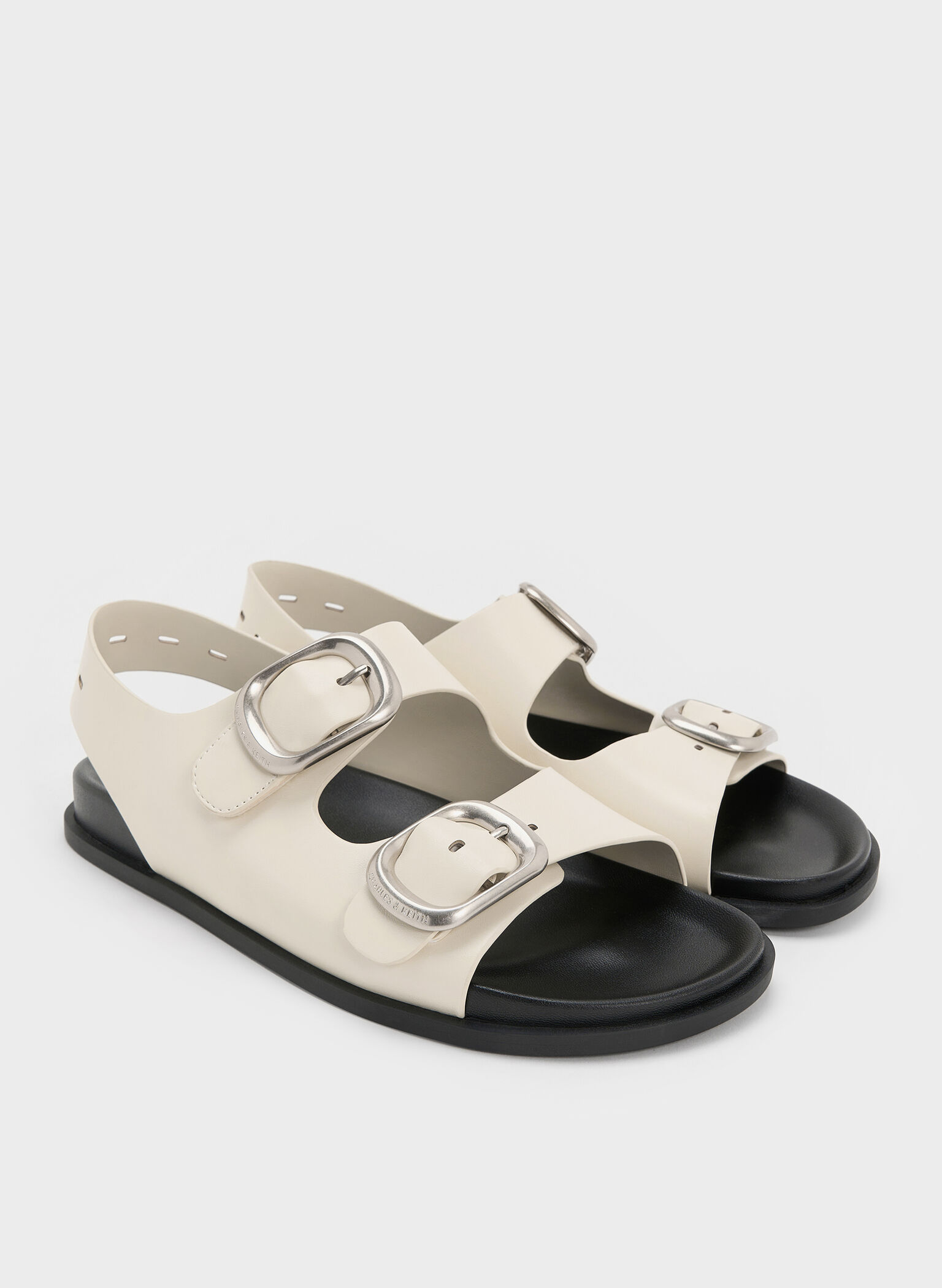 Buckled Double-Strap Slingback Sandals, Chalk, hi-res