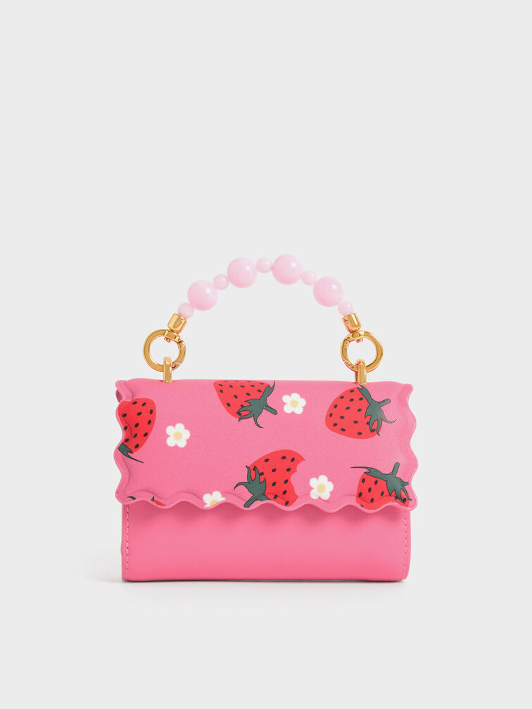 Rowan Bead-Handle Strawberry-Print Wallet, Pink, hi-res