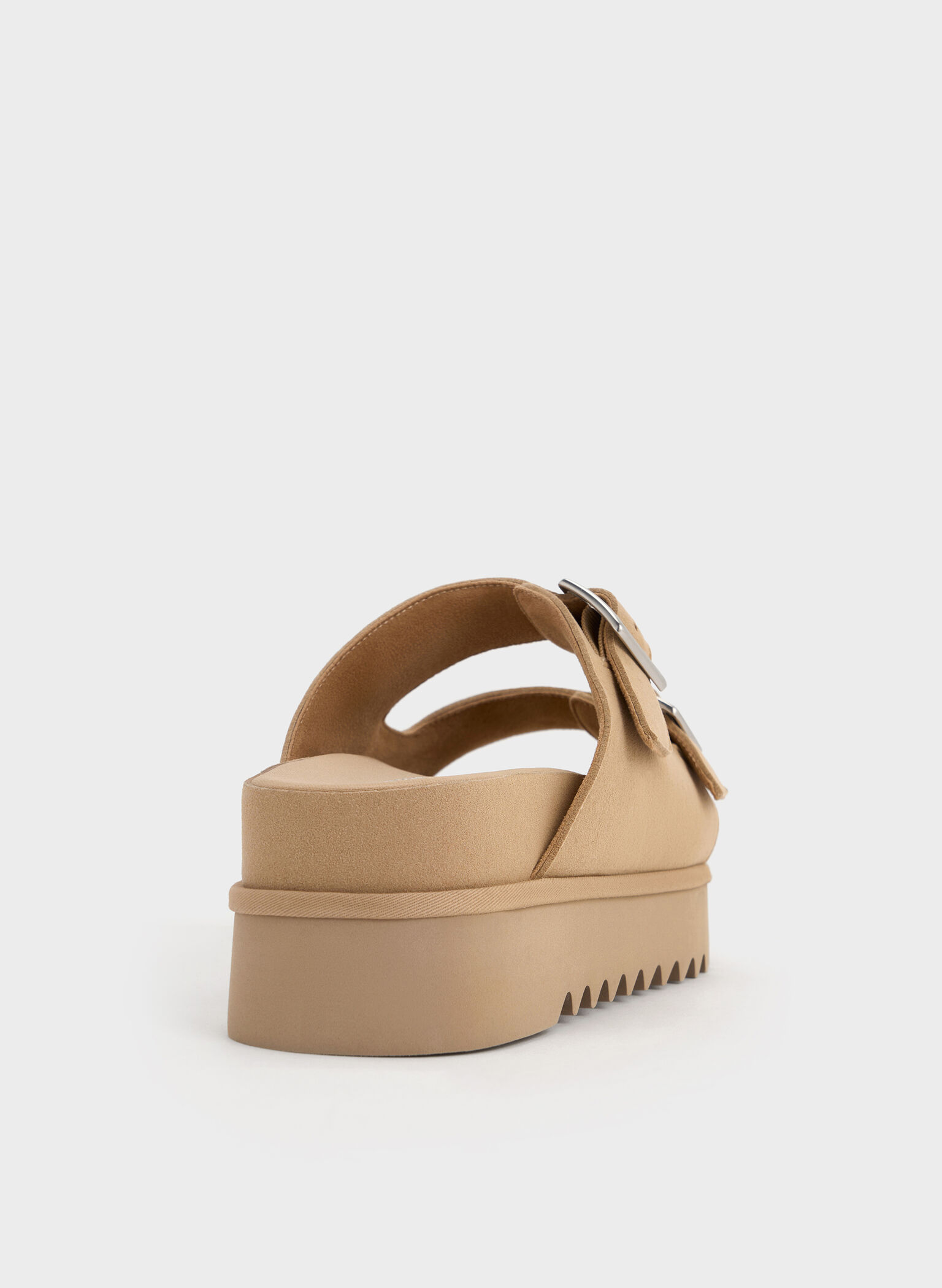 Buckled Double-Strap Flatform Sandals, Beige, hi-res