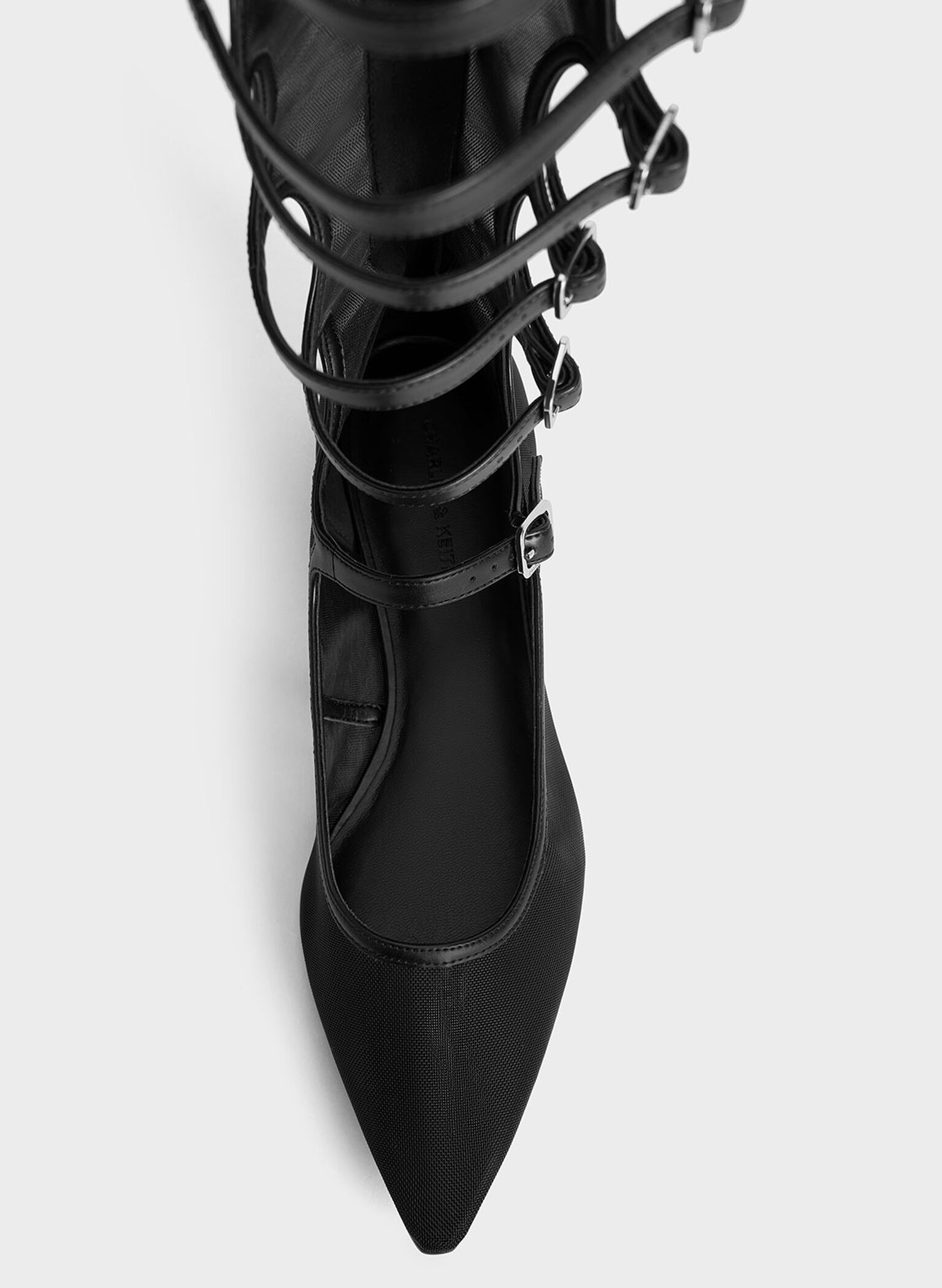 Lyric Mesh Gladiator Pointed-Toe Flats, Black Textured, hi-res