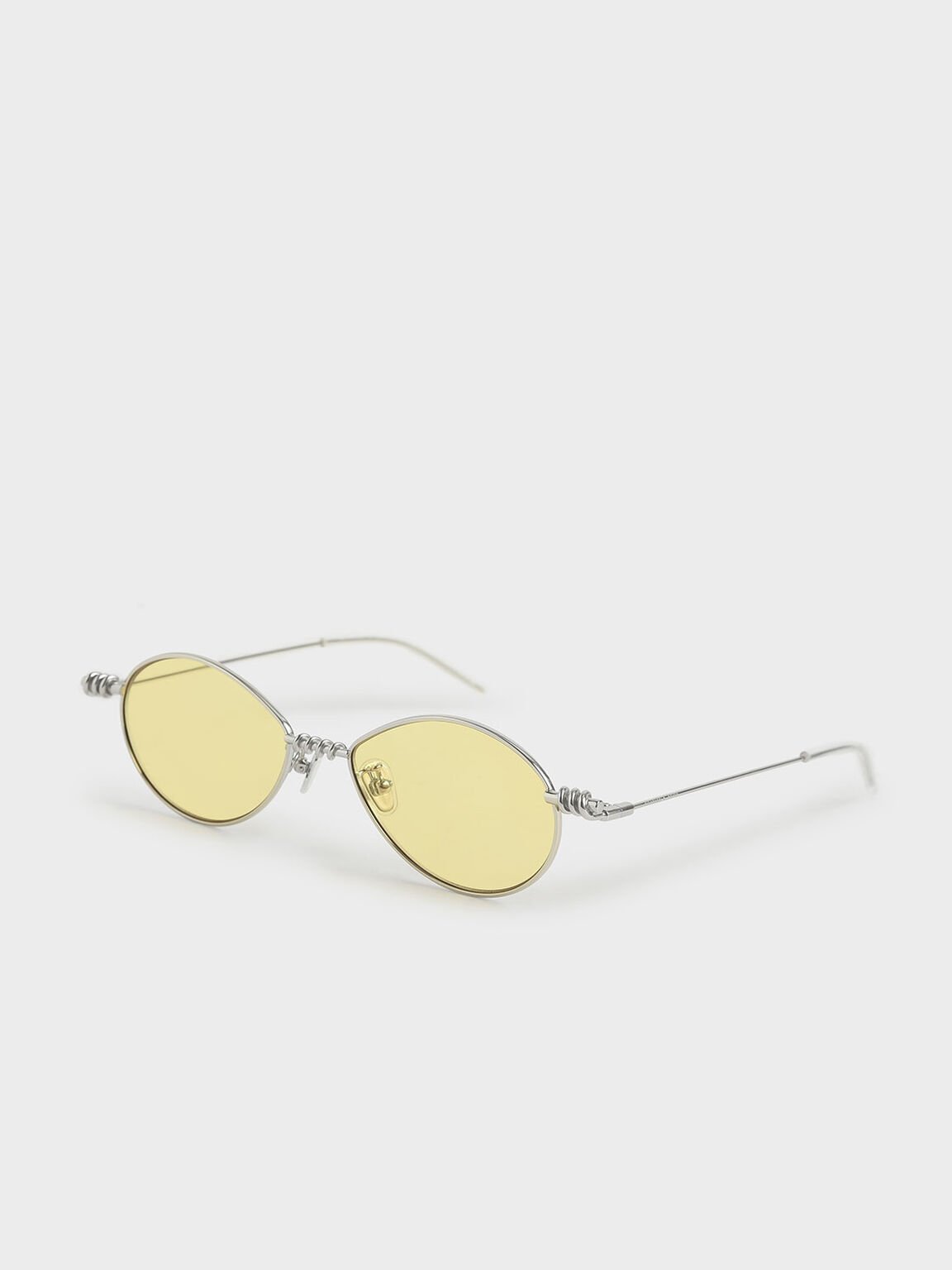 Twine Detail Oval Sunglasses, Yellow, hi-res