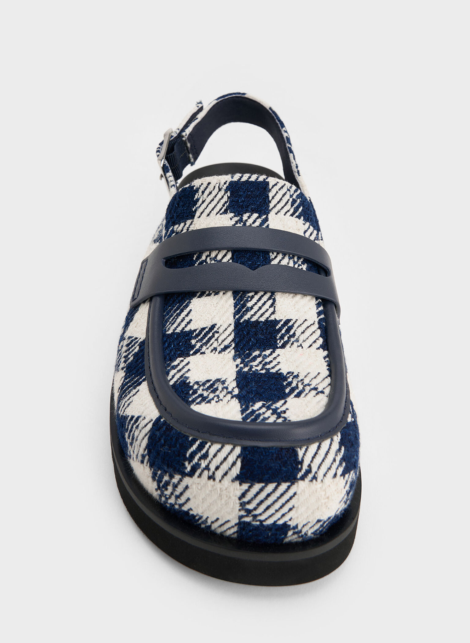Checkered Slingback Penny Loafers, Dark Blue, hi-res