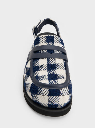 Checkered Slingback Penny Loafers, Dark Blue, hi-res