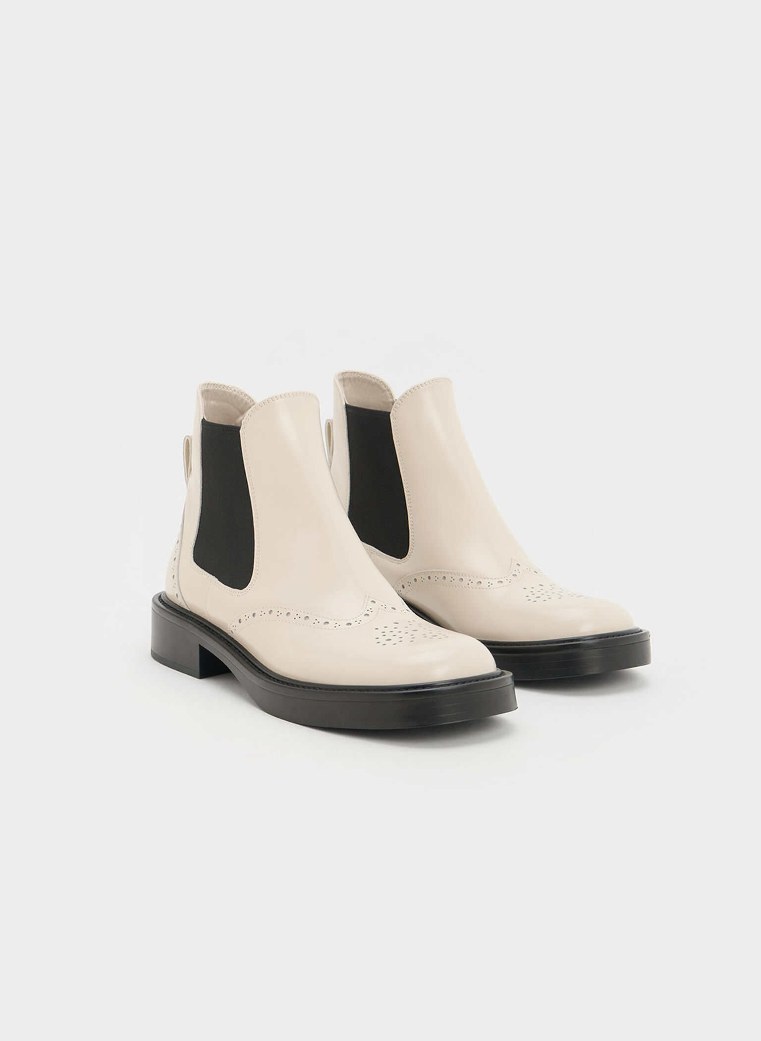 Brogue Leather Chelsea Boots, Chalk, hi-res