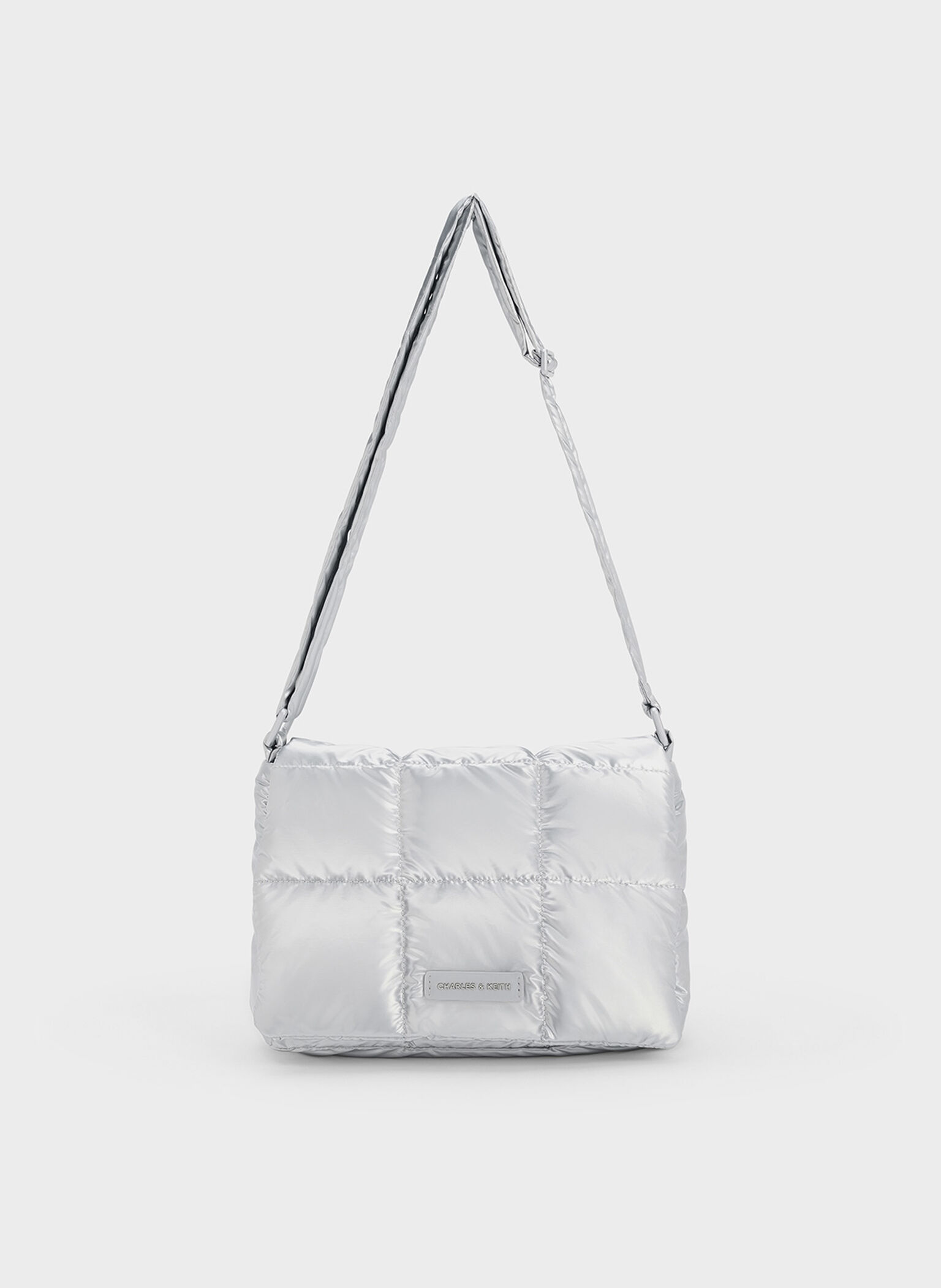 Mini Errya Nylon Quilted Puffy Crossbody Bag, Silver, hi-res