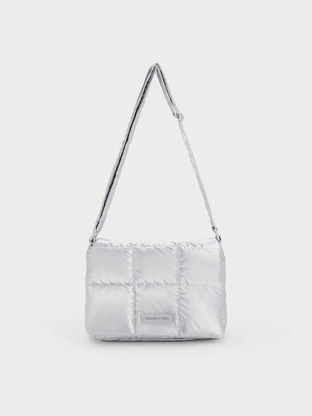 Mini Errya Nylon Quilted Puffy Crossbody Bag, Silver, hi-res