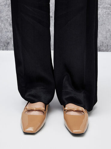 Patent Bow Square-Toe Ballet Flats, Caramel, hi-res