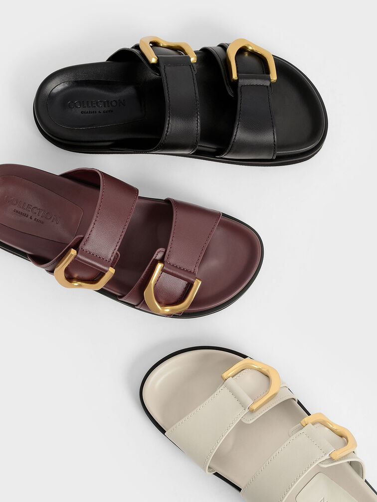 Gabine Buckled Leather Slides​, Chalk, hi-res
