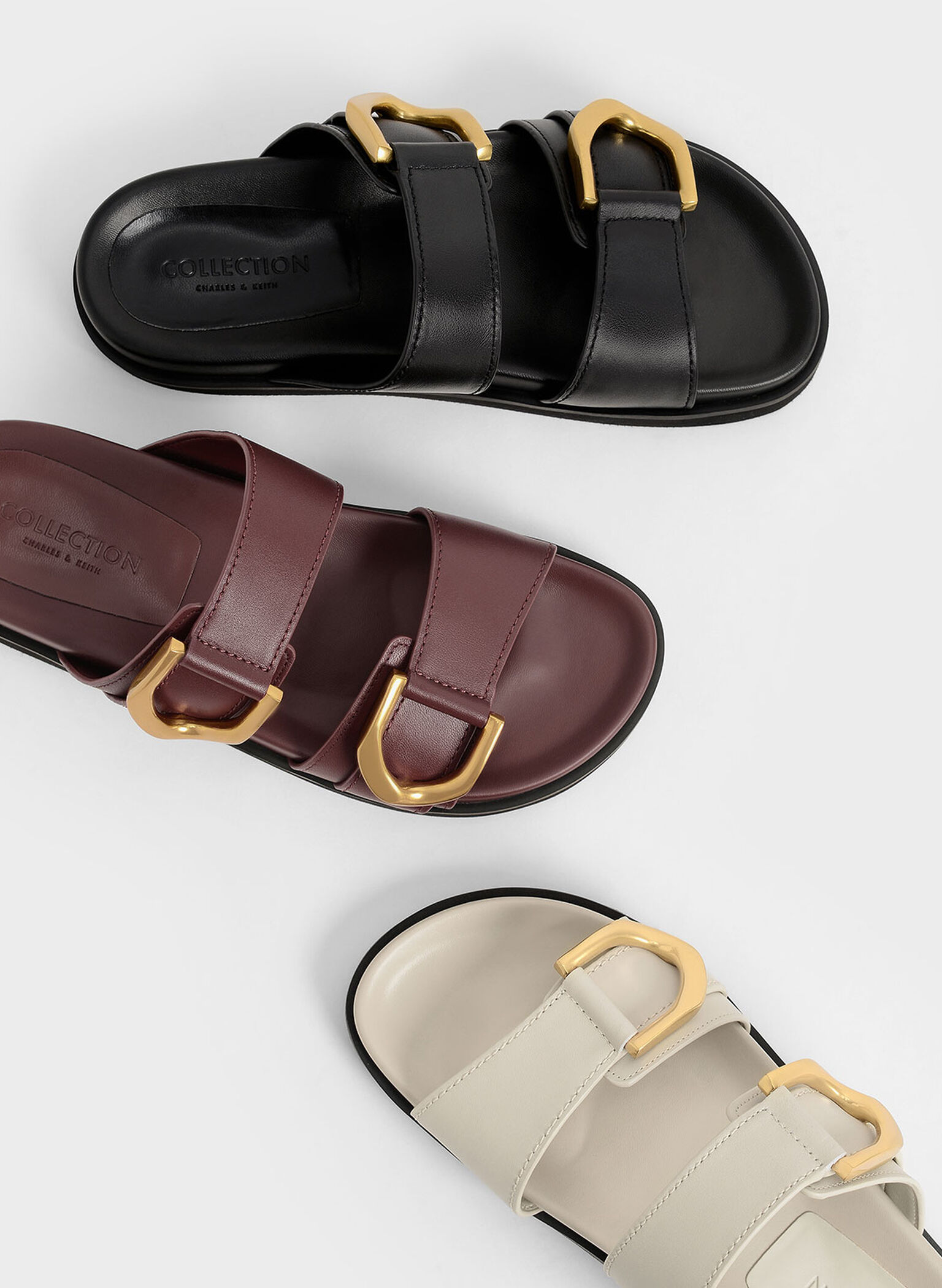Gabine Buckled Leather Slides​, Chalk, hi-res