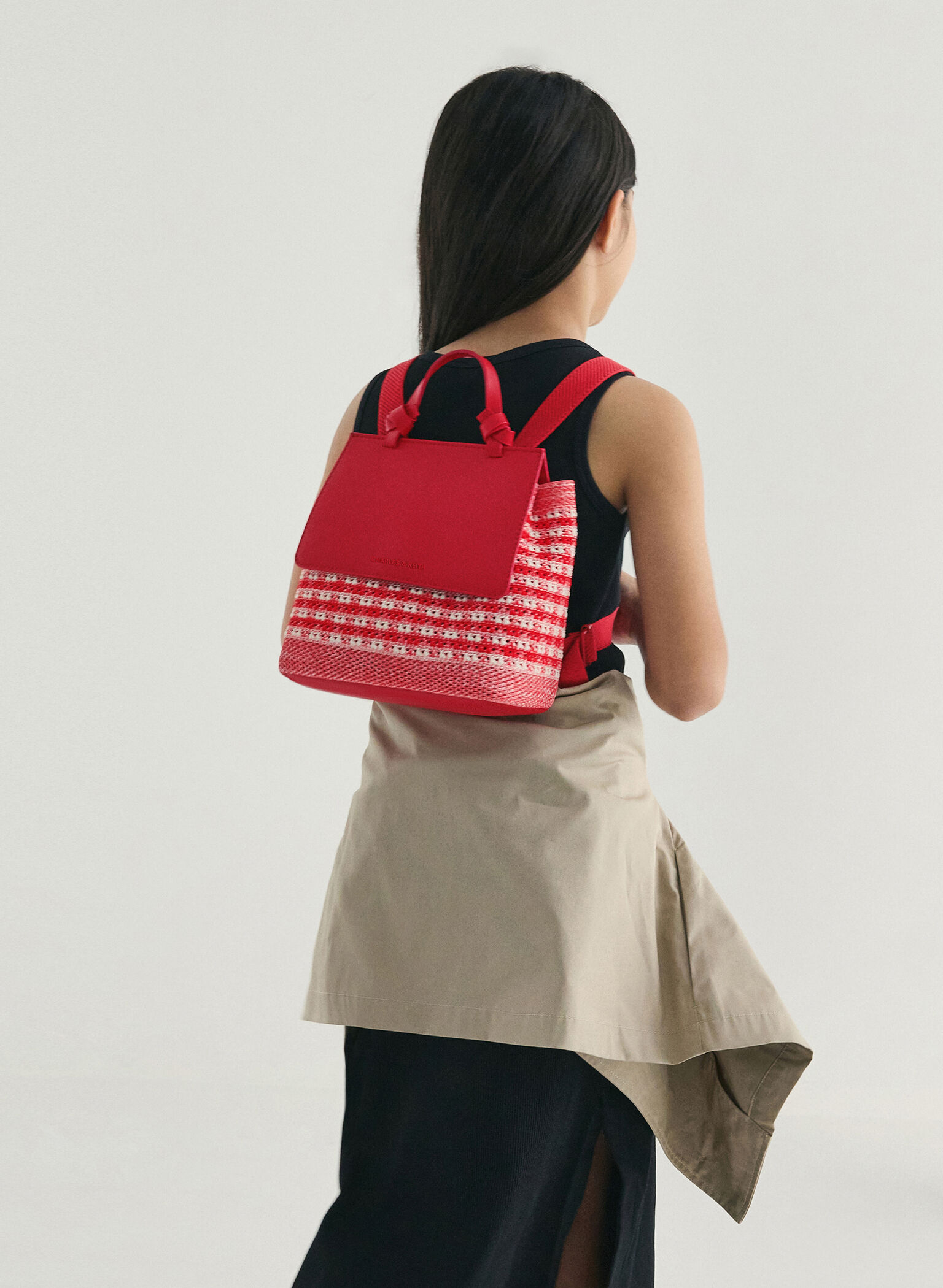 Girls' Ida Knitted Gingham Backpack, Gingham Red, hi-res