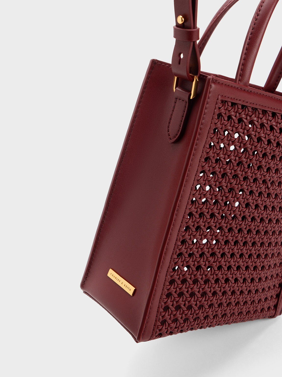 Woven Double Handle Tote Bag Burgundy