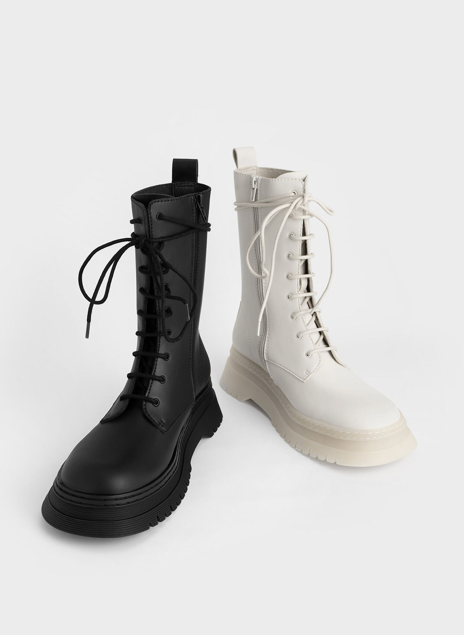Chunky Platform Lace-Up Boots, Chalk, hi-res