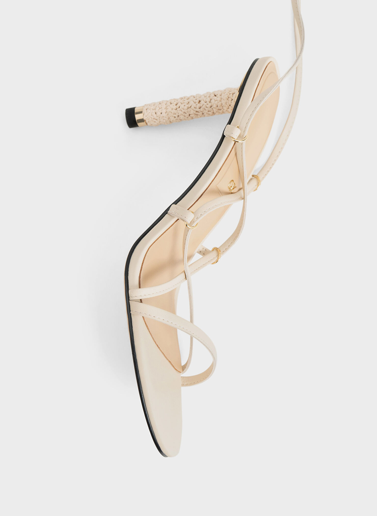 Strappy Woven-Heel Tie-Around Sandals, Beige, hi-res