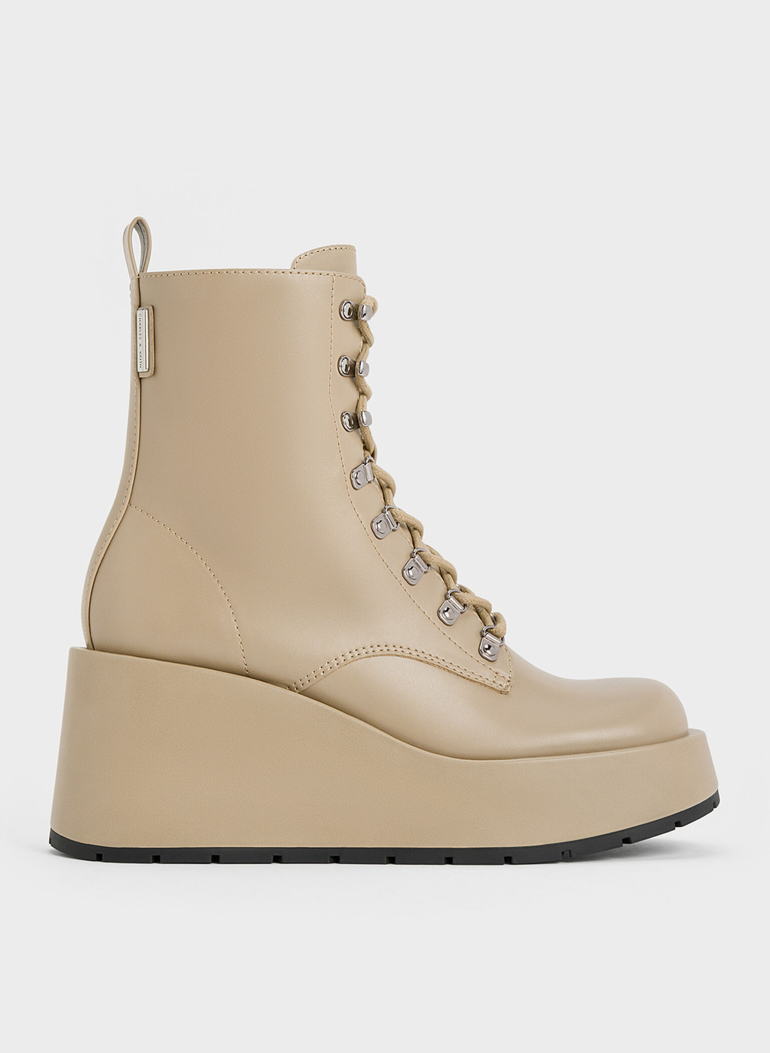 Lace-Up Platform Wedge Ankle Boots, Taupe, hi-res