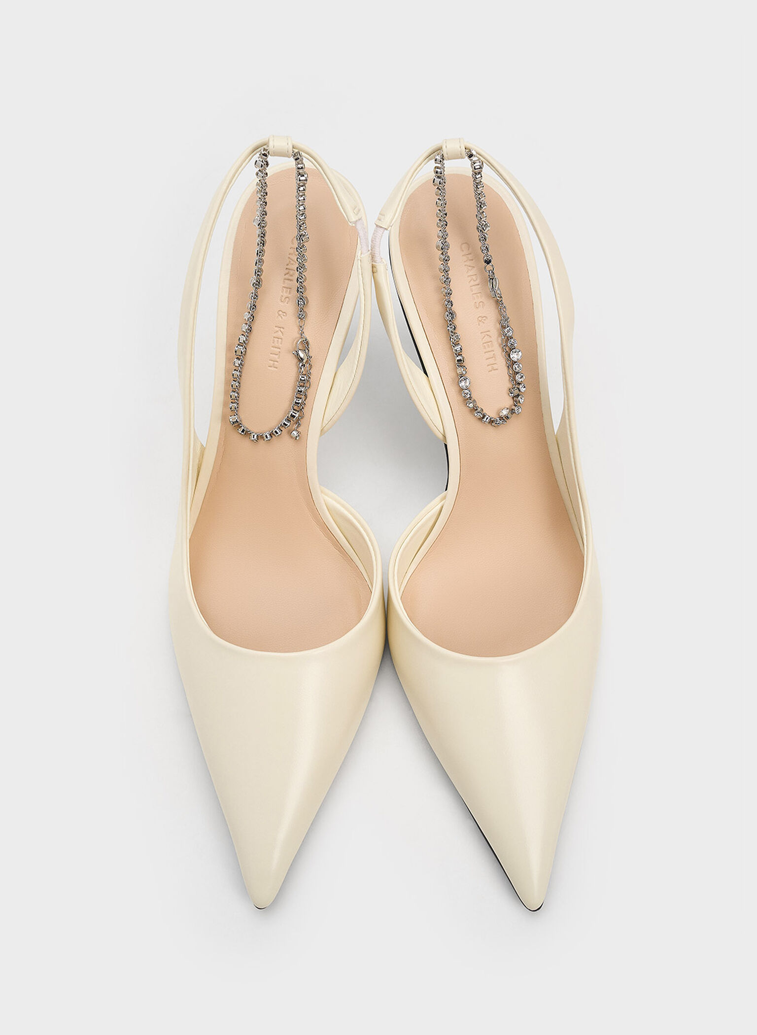 Crystal-Chain Ankle-Strap D'Orsay Pumps, Cream, hi-res