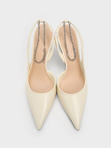 Crystal-Chain Ankle-Strap D'Orsay Pumps, Cream, hi-res