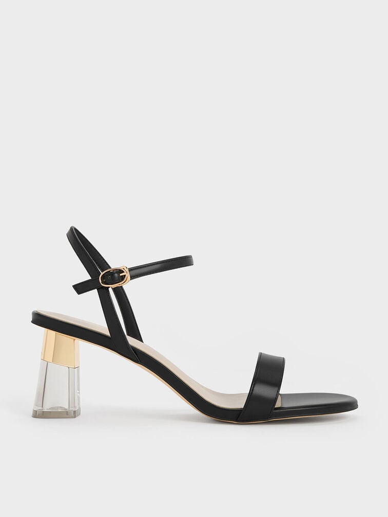 Oleana Clear Trapeze Heel Sandals, Black, hi-res