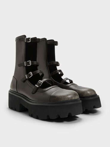 Celia Burnished Buckled Multi-Strap Chunky Calf Boots, Multi, hi-res