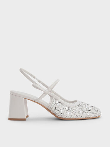 Mesh Sequinned Slingback Mary Jane Pumps, Multi, hi-res