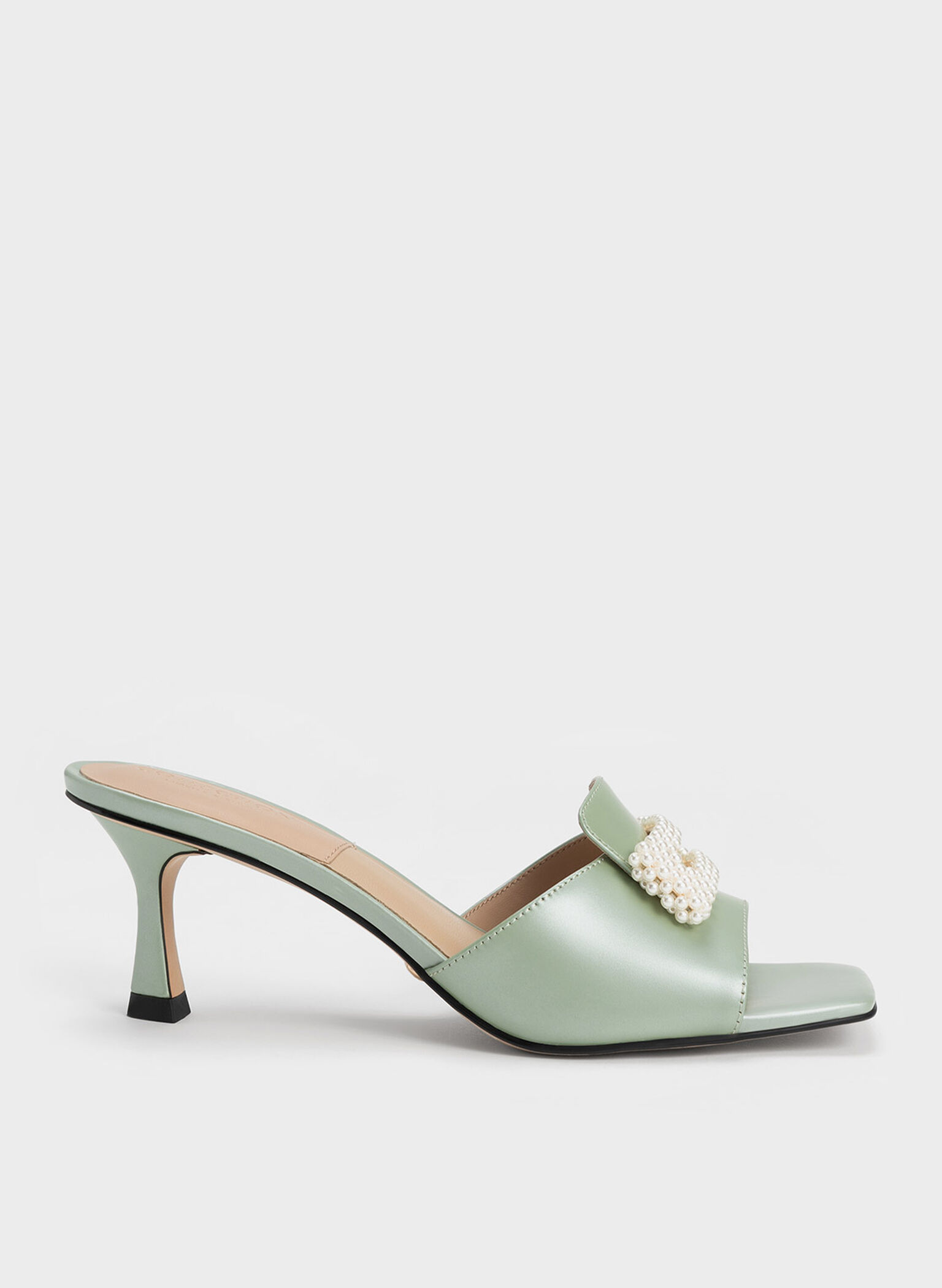Beaded Leather Square-Toe Mules, Green, hi-res