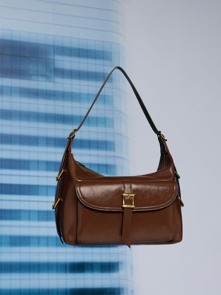 Bryna Belted Hobo Bag, Dark Brown, hi-res