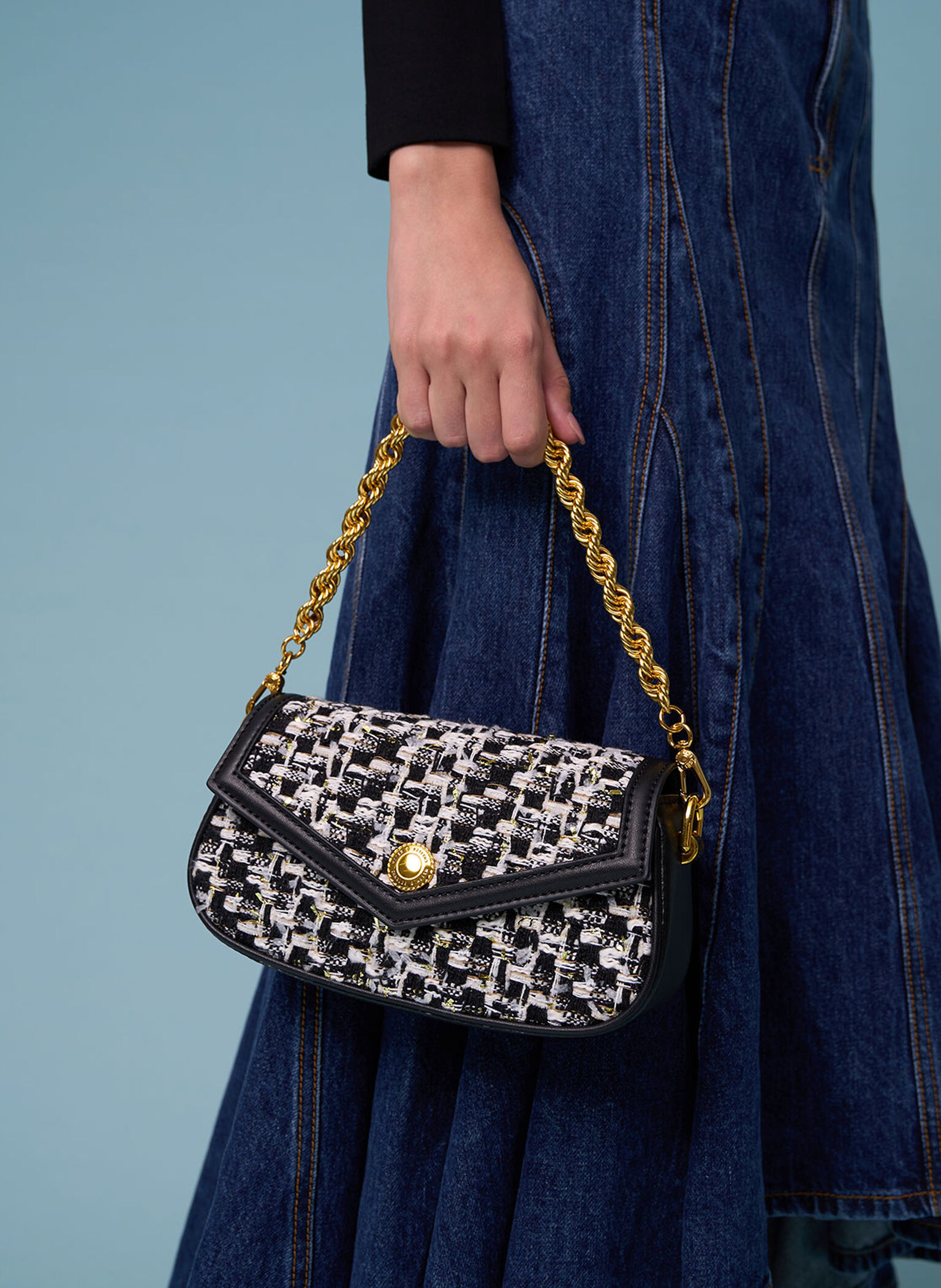 Este Tweed Chain Handle Bag, Black, hi-res