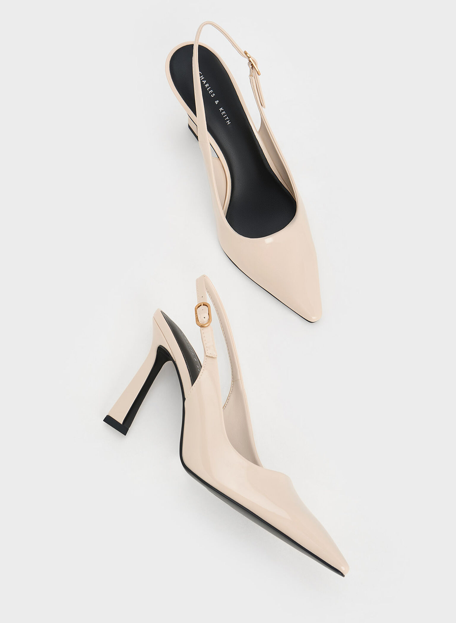 Patent Trapeze Heel Slingback Pumps, Cream, hi-res