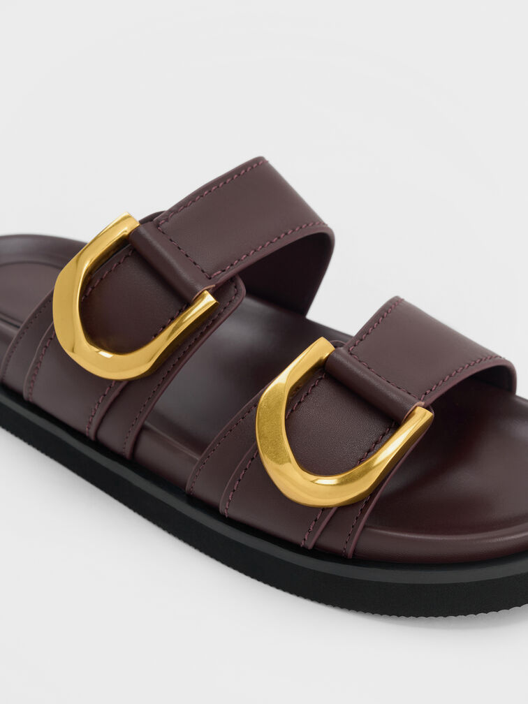 Gabine Buckled Leather Slides, Plum, hi-res