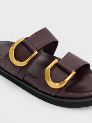 Gabine Buckled Leather Slides, Plum, hi-res