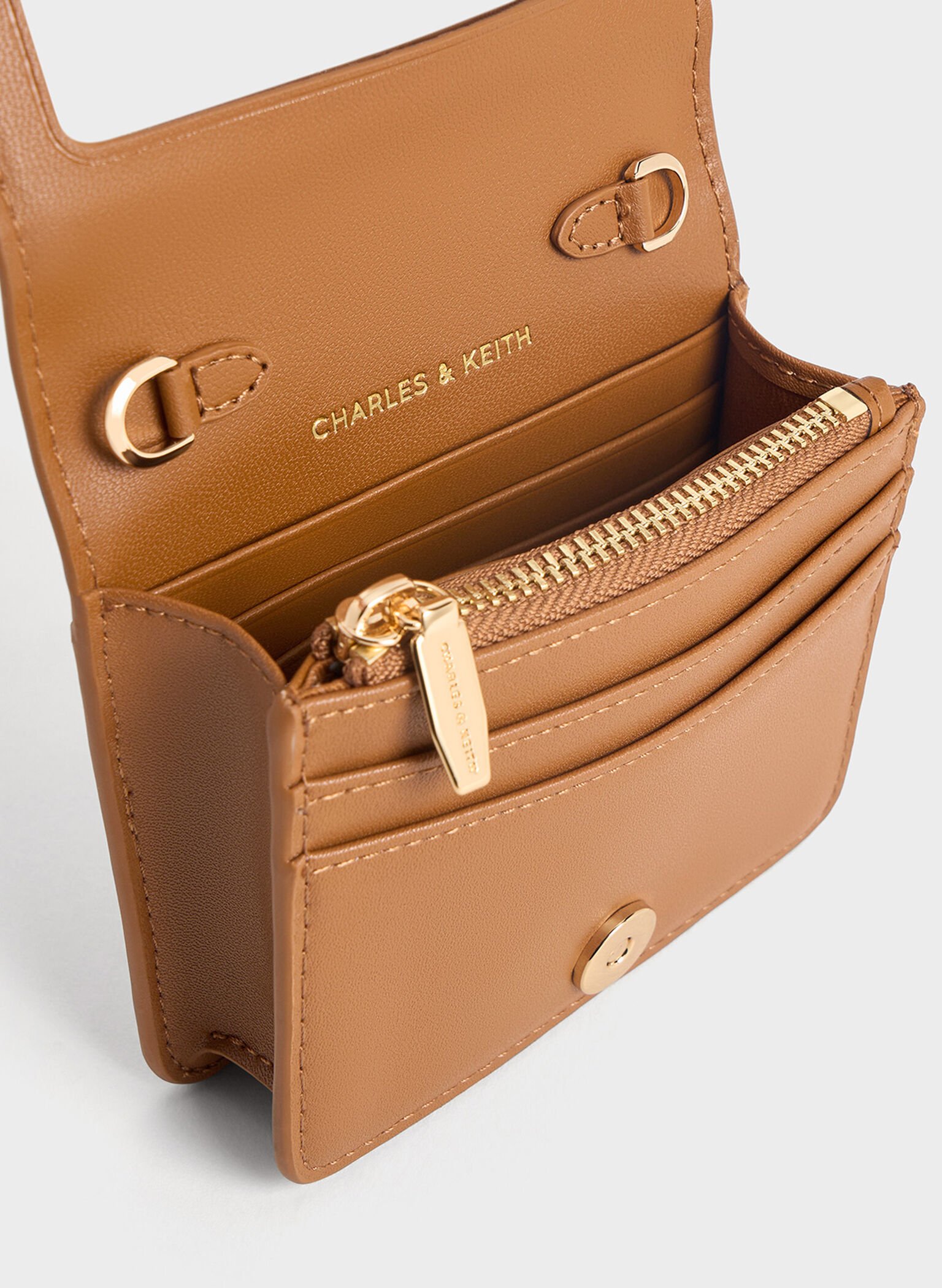Agatha Chain-Accent Card Holder, Brown, hi-res