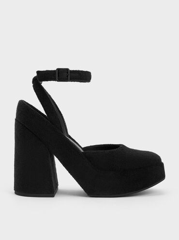 Loey Ankle-Strap Platform Pumps, Black Textured, hi-res