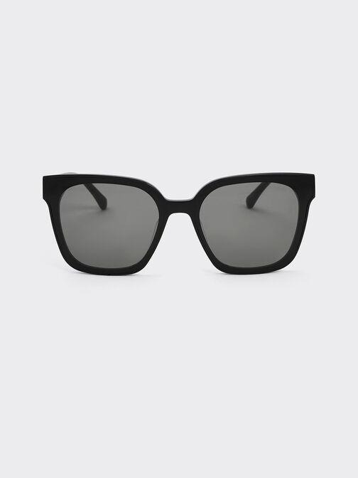 Square Thick-Frame Sunglasses, Black, hi-res