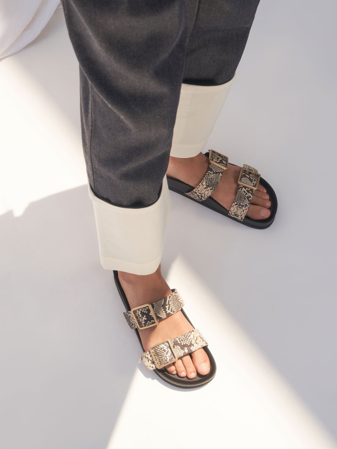 snake print slide sandals