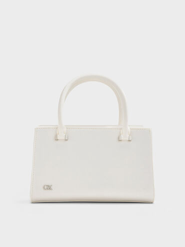 Satin Boxy Tote Bag, White, hi-res