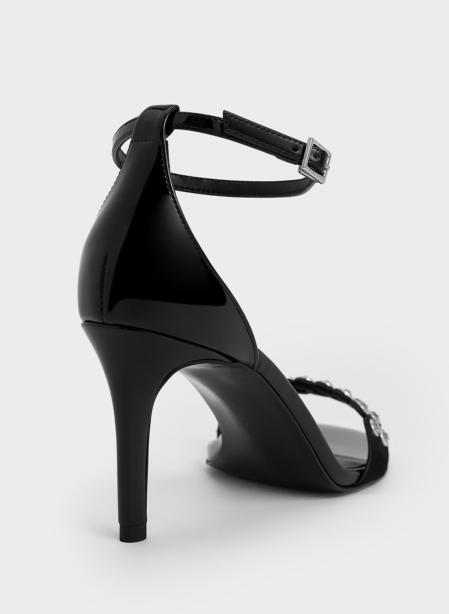 Patent Crystal-Embellished Heeled Ankle-Strap Sandals, Black Patent, hi-res